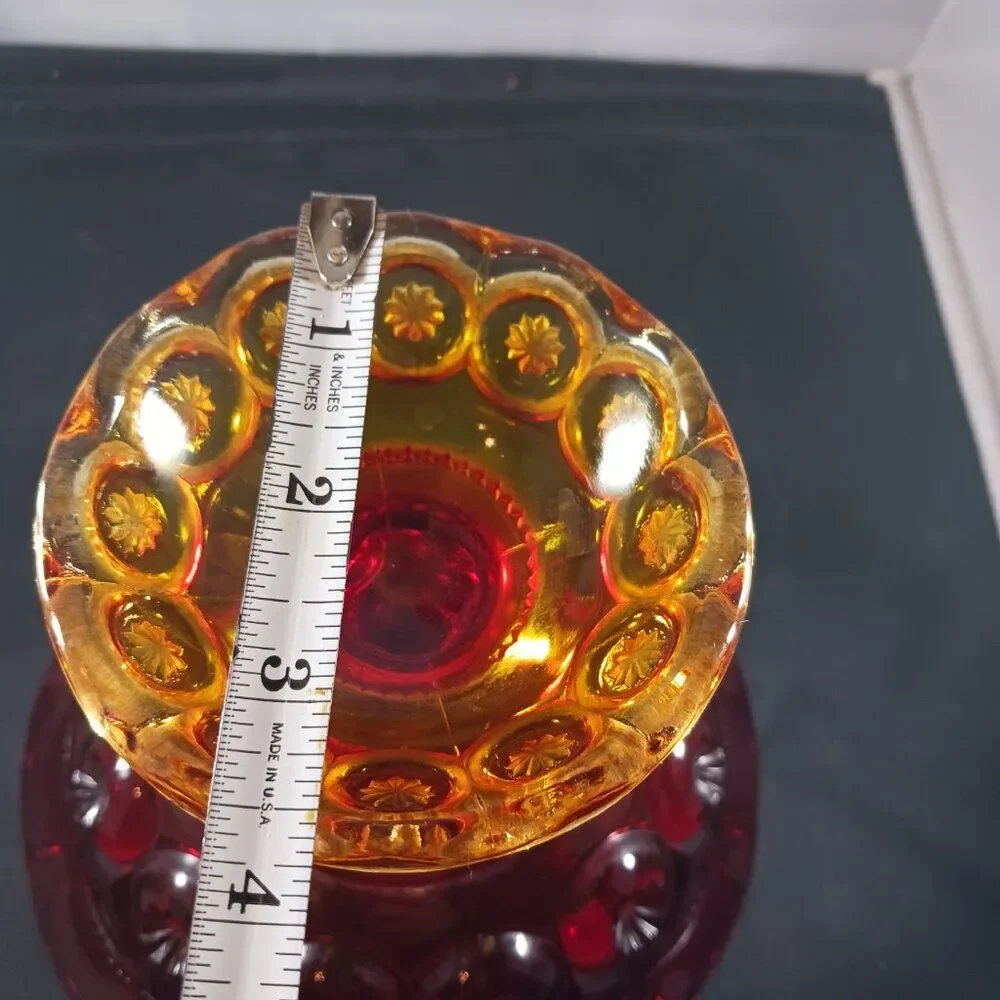 LE Smith Moon & Stars Red Orange Glass Pedestal Footed Compote Candy Dish Bowl
